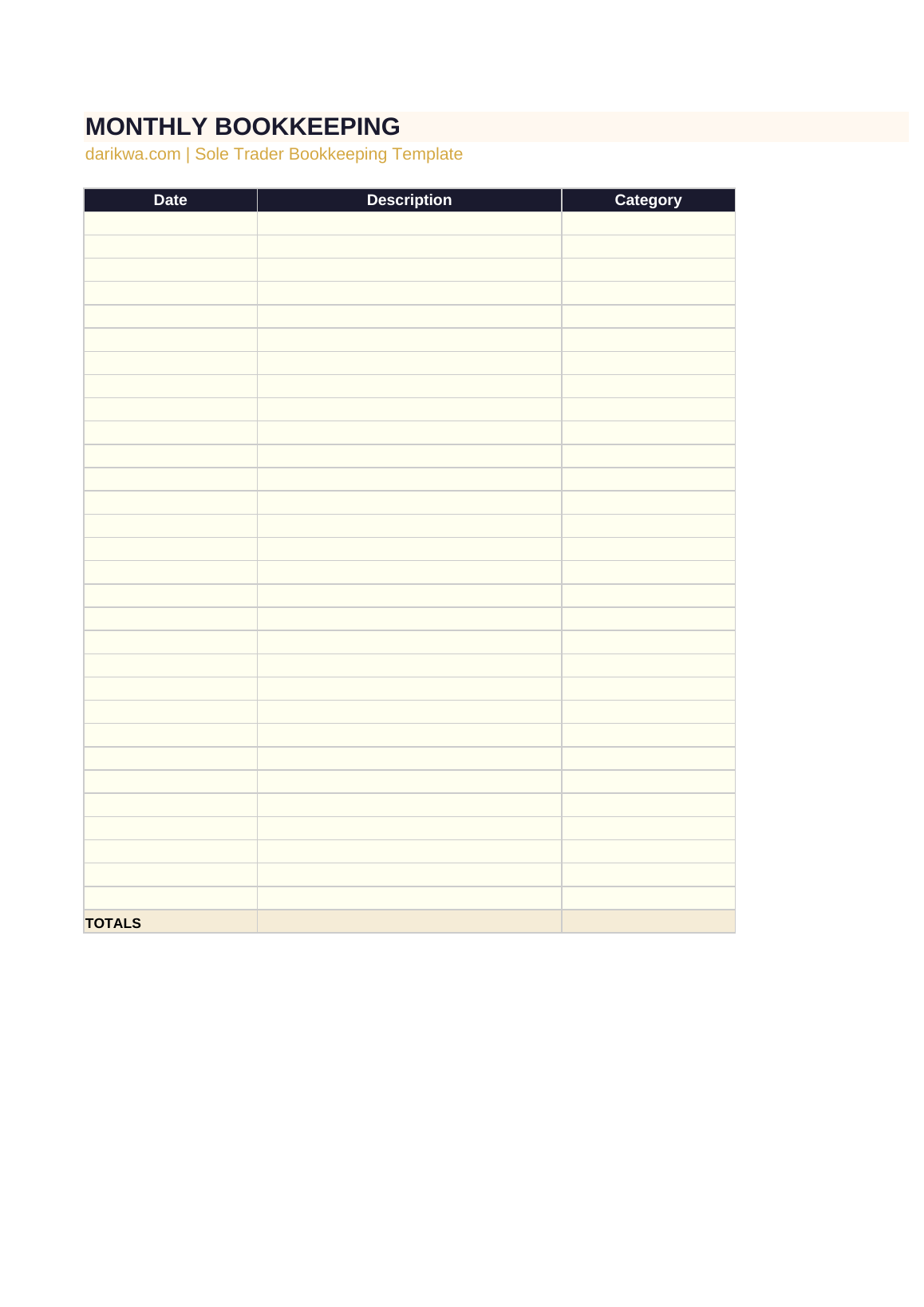 Monthly Bookkeeping Template preview
