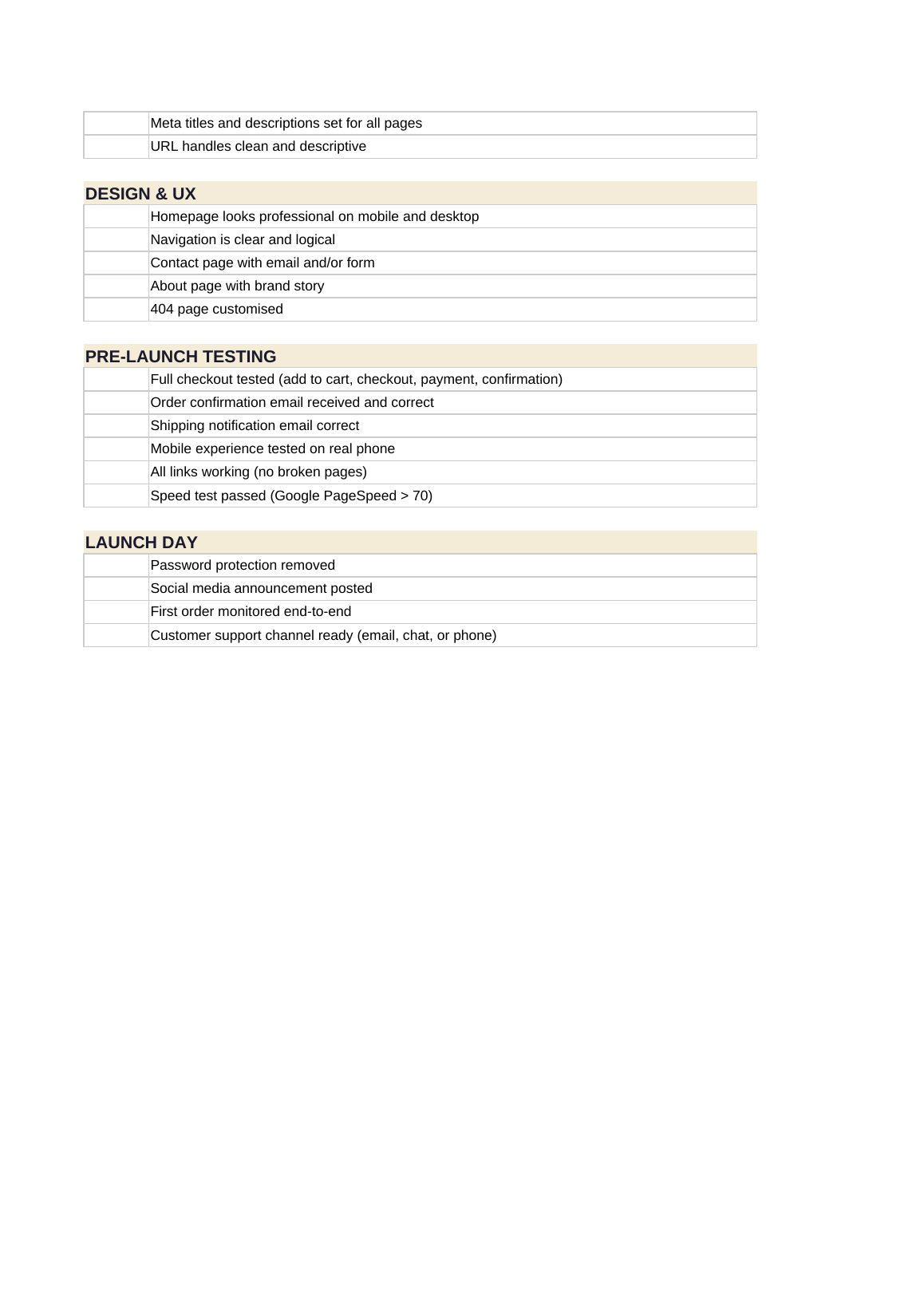 Shopify Launch Checklist preview 2 of 4